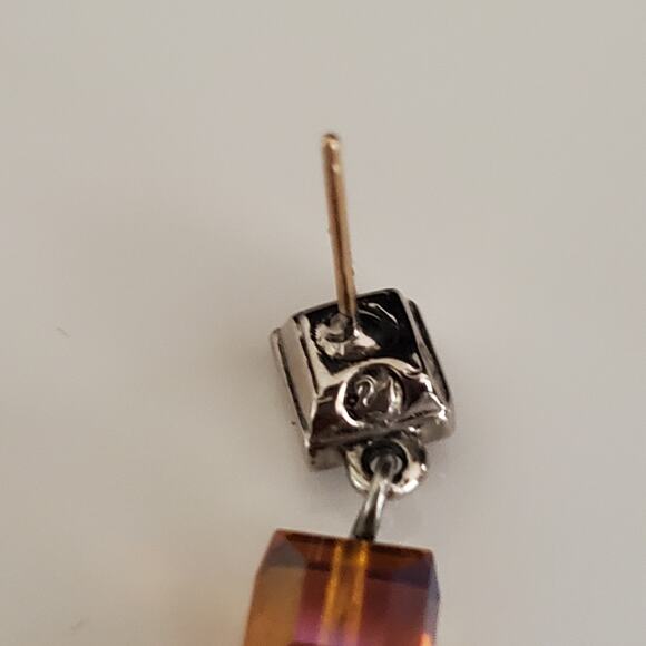 Swarovski Dainty Earrings Aurora Borealis in Amber‎ Shades Swan Signed NWT - Picture 3 of 9